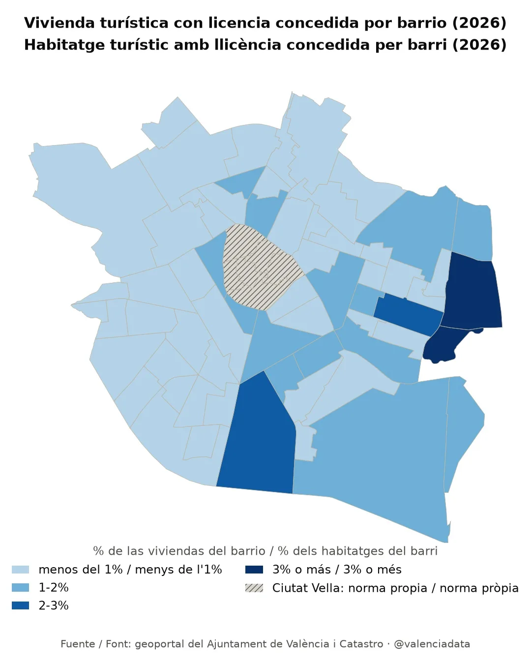 4 barrios de València pasan del límite del 2% de vivienda turística que fija la norma municipal. Imagen 2 de 2.
